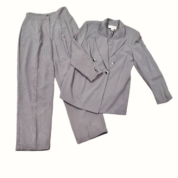 VTG 90s Peter Nygard Womens Double Breasted Pantsuit Size 12 Gray Pinstripes